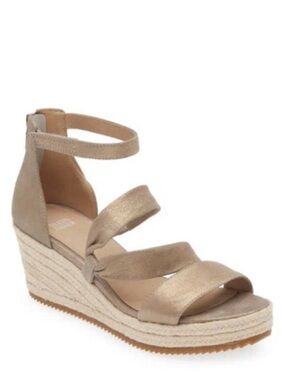Eileen Fisher Wisp Metallic Taupe Espadrille Wedge Sandal with Ankle Strap
